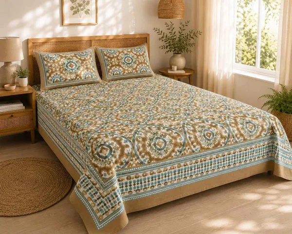 Ochre_Aqua_Medallion_Bedsheet