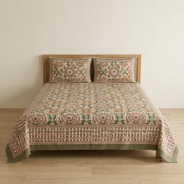 Olive_Mauve_Medallion_Bedsheet