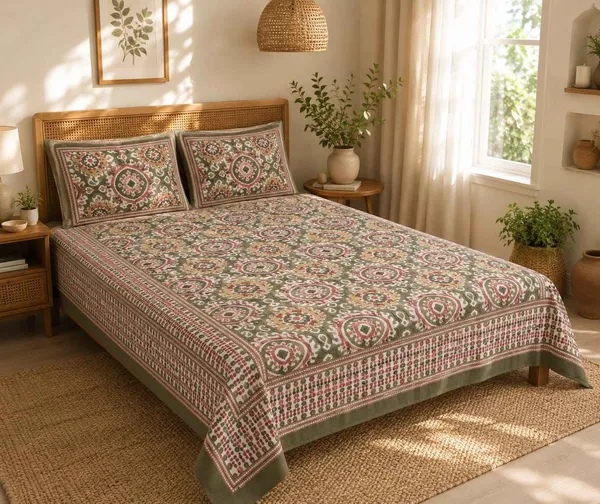 Olive_Mauve_Medallion_Bedsheet