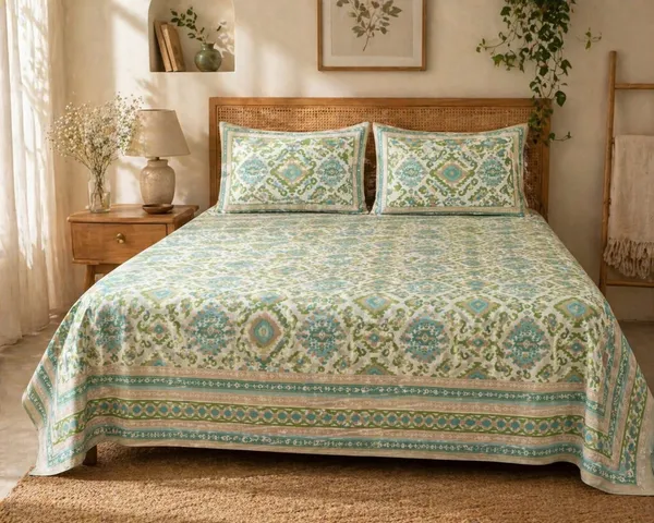 Olive_Teal_Ikkat_Bedsheet