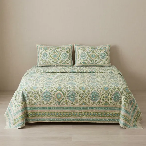 Olive_Teal_Ikkat_Bedsheet