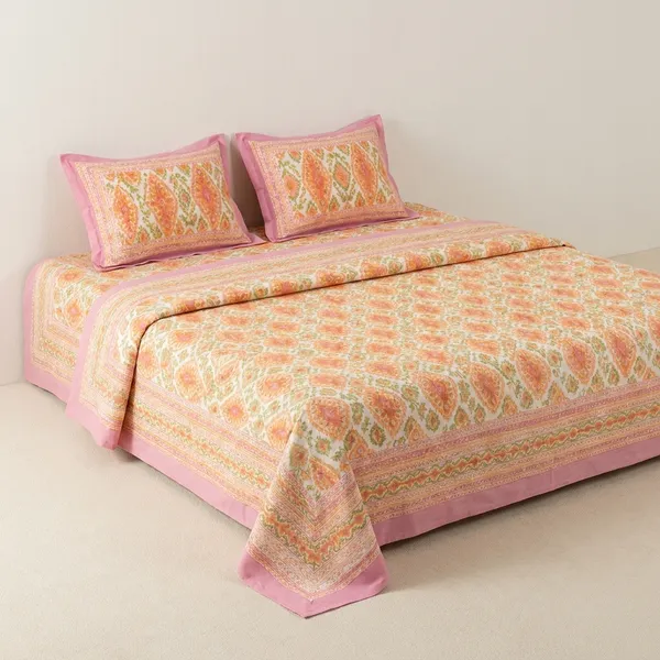 Peach_Pink_Ikkat_Bedsheet
