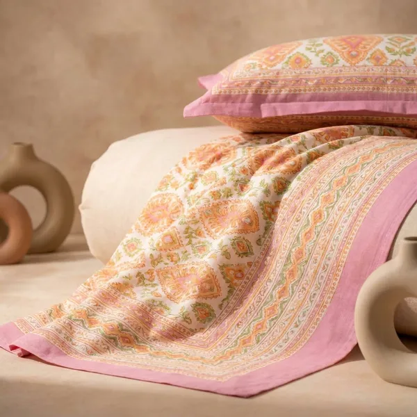 Peach_Pink_Ikkat_Bedsheet