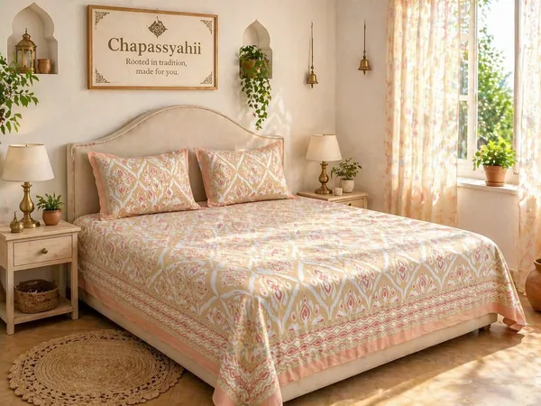Soft_Peach_Ikkat_Bedsheet