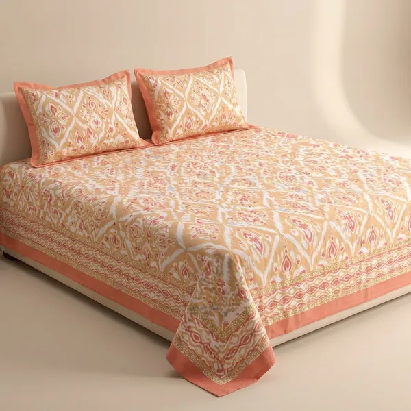 Soft_Peach_Ikkat_Bedsheet