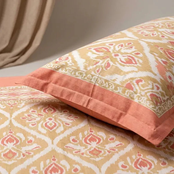 Soft_Peach_Ikkat_Bedsheet