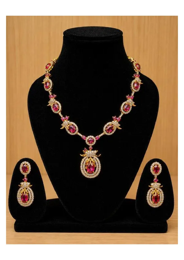 Pink_Stone_Studded_Gold_Plated_Necklace_Set_With_Earrings