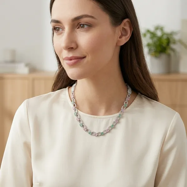 Silver_Chain_Pastel_Floral_Crystal_Necklace_For_Women
