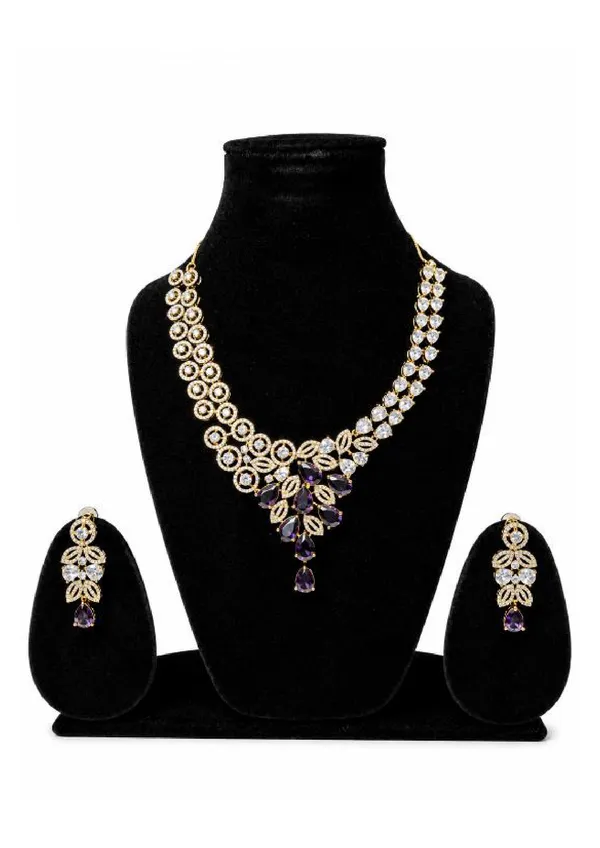 Gold_Plated_American_Diamond_Necklace_Set_With_Purple_Drops