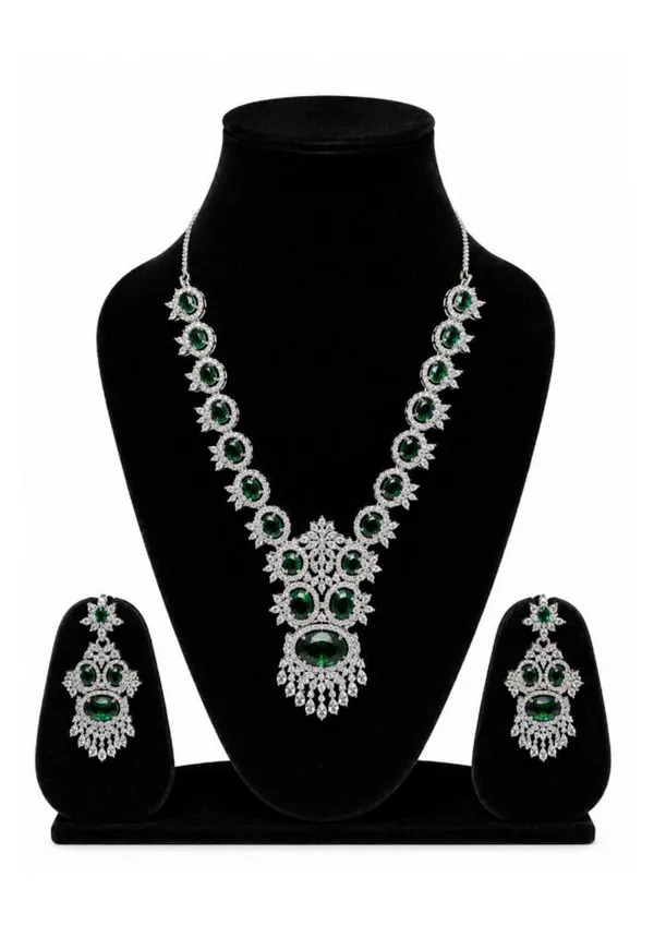 Green_Stone_Silver_Necklace_And_Earring_Set_For_Women
