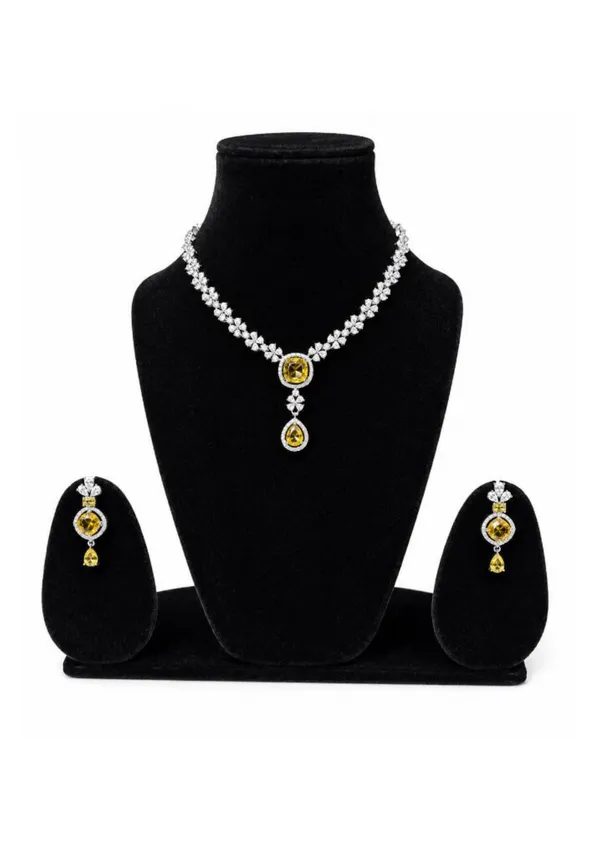 Silver_Tone_Yellow_Stone_Necklace_And_Earring_Set_For_Women