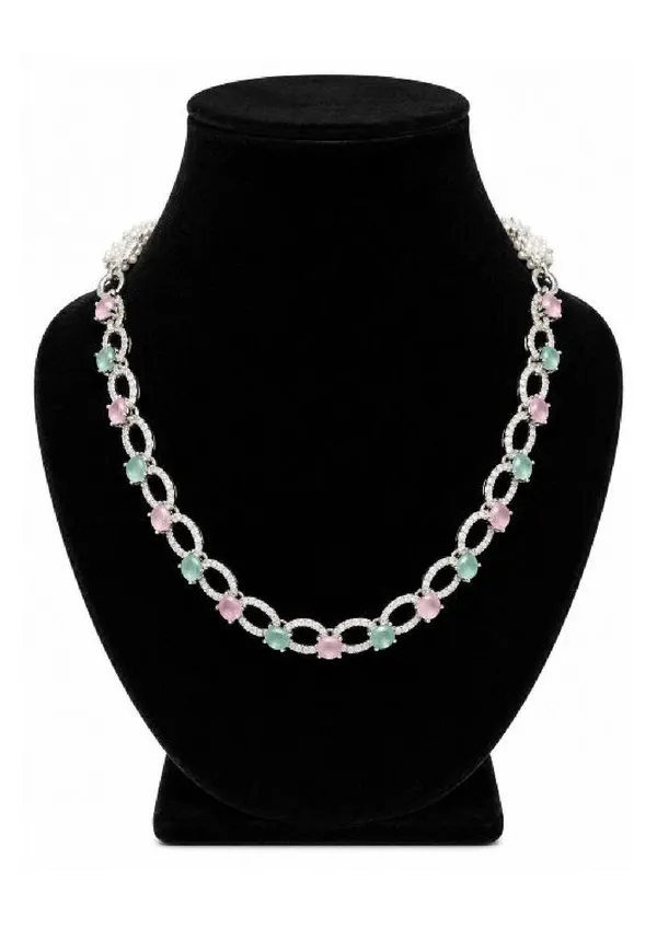 Silver_Chain_Pastel_Floral_Crystal_Necklace_For_Women