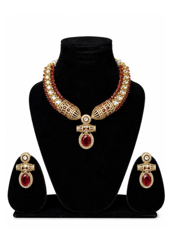 Gold_Plated_Kundan_And_Pearl_Choker_Necklace_Set_With_Earrings