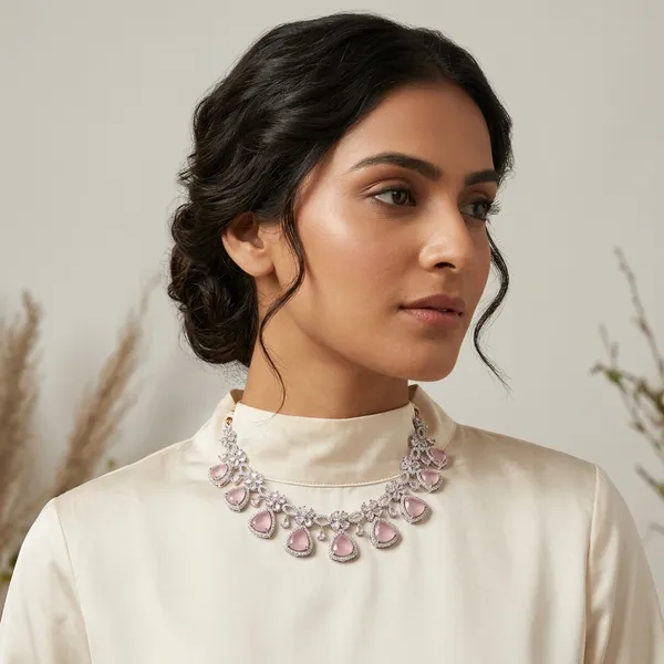 Pink_Crystal_Studded_Silver_Tone_Necklace_Set_For_Women