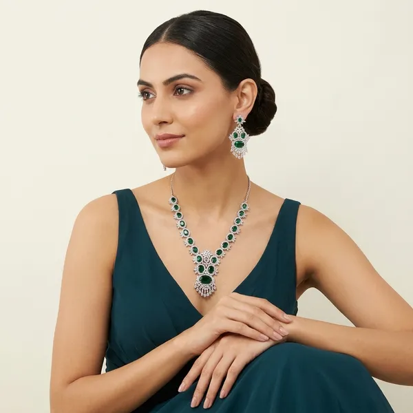 Green_Stone_Silver_Necklace_And_Earring_Set_For_Women