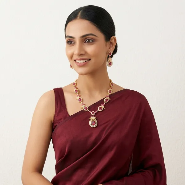 Pink_Stone_Studded_Gold_Plated_Necklace_Set_With_Earrings