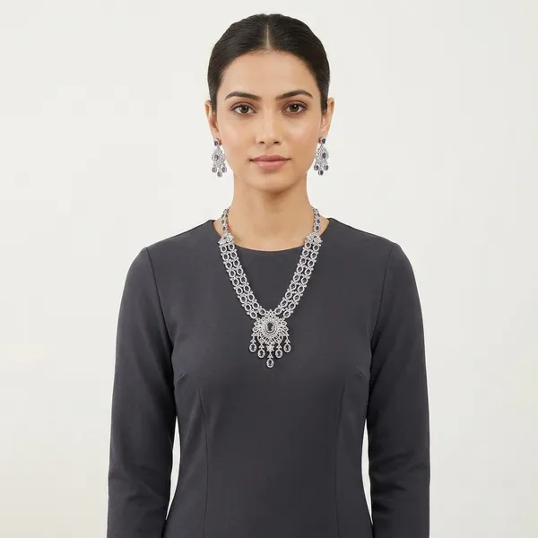 Silver_Tone_American_Diamond_Necklace_Set_With_Chandelier_Earrings