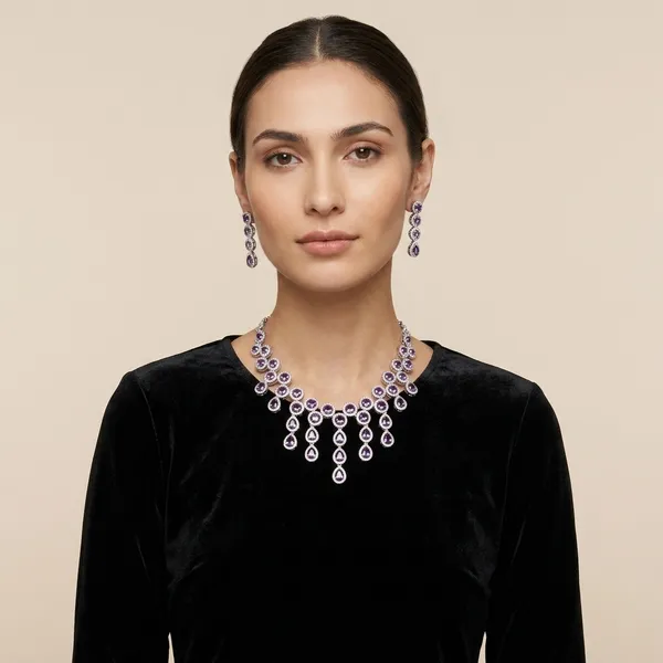 Silver_Tone_Crystal_Embellished_Necklace_And_Earring_Set