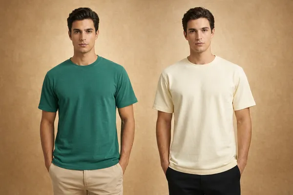 Cream_&_Teal_Green_Cotton_Terry_T-Shirt_Duo