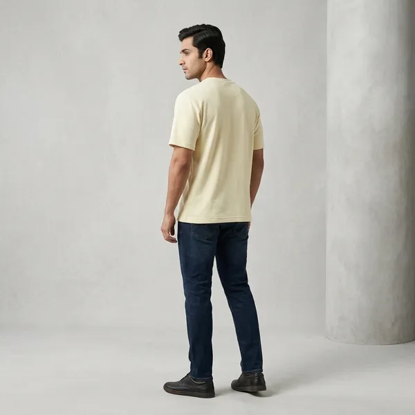 Cream_Cotton_Terry_Relaxed_Fit_Round_Neck_T-Shirt_For_Men