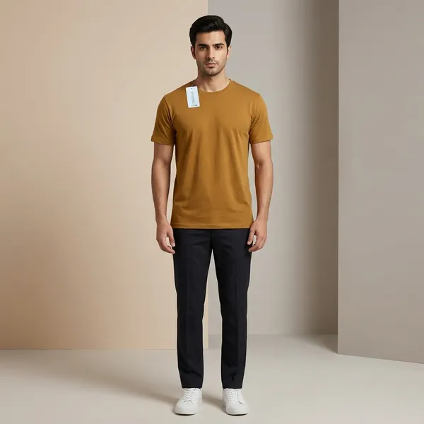 Mustard_Brown_Cotton_Single_Jersey_Round_Neck_T-Shirt_For_Men