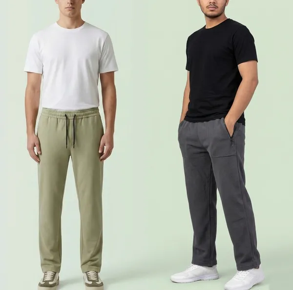 Grey_And_Olive_Green_Terry_Straight_Fit_Trousers_For_Men_Pack_Of_2