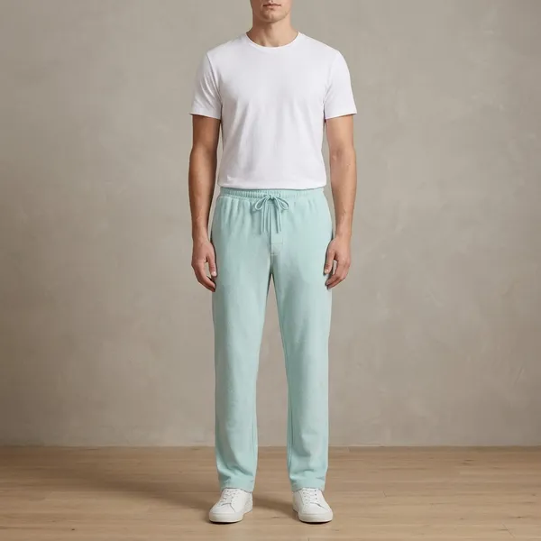 Light_Blue_Terry_Elasticated_Waist_Casual_Pants_For_Men
