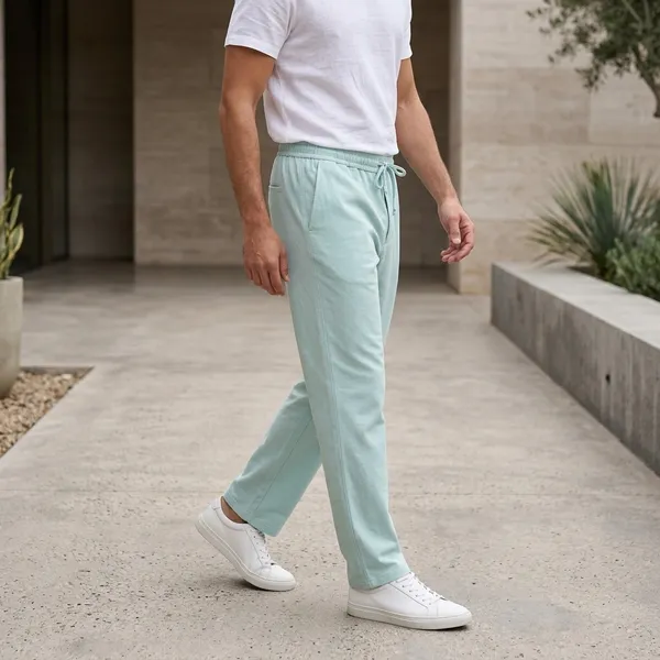 Light_Blue_Terry_Elasticated_Waist_Casual_Pants_For_Men