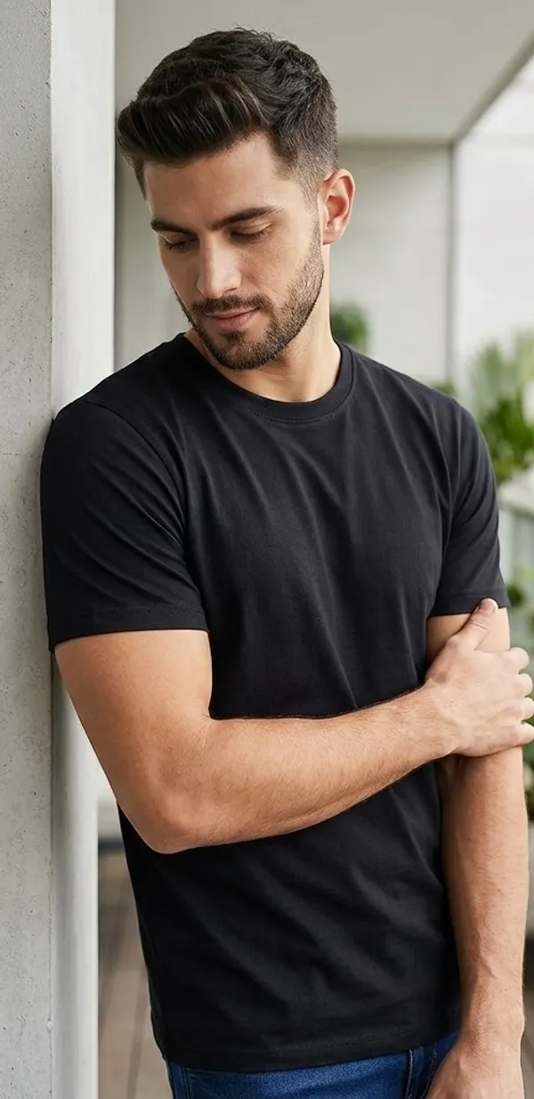 Black_Cotton_Terry_Relaxed_Fit_Crew_Neck_T-Shirt_For_Men