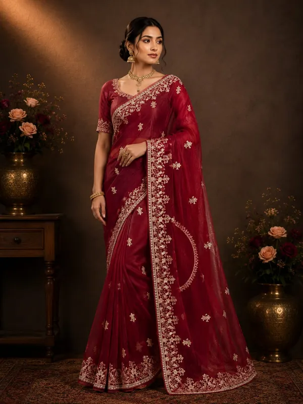 Maroon_Premium_Premium_Banarasi_Silk_Saree_With_Blouse_Piece_For_Women