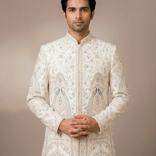 Cream_Premium_Silk_Sherwani_For_Men