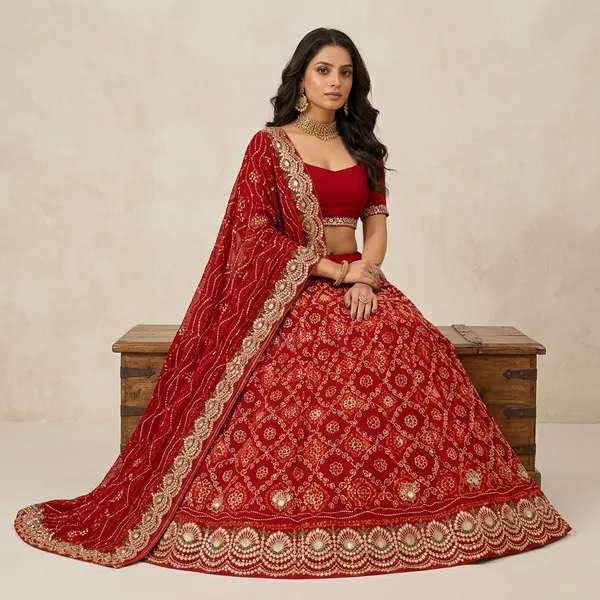 Red_Premium_Georgette_Unstitched_Lehenga_For_Women