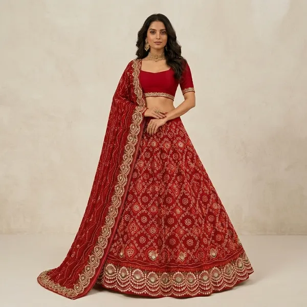 Red_Premium_Georgette_Unstitched_Lehenga_For_Women