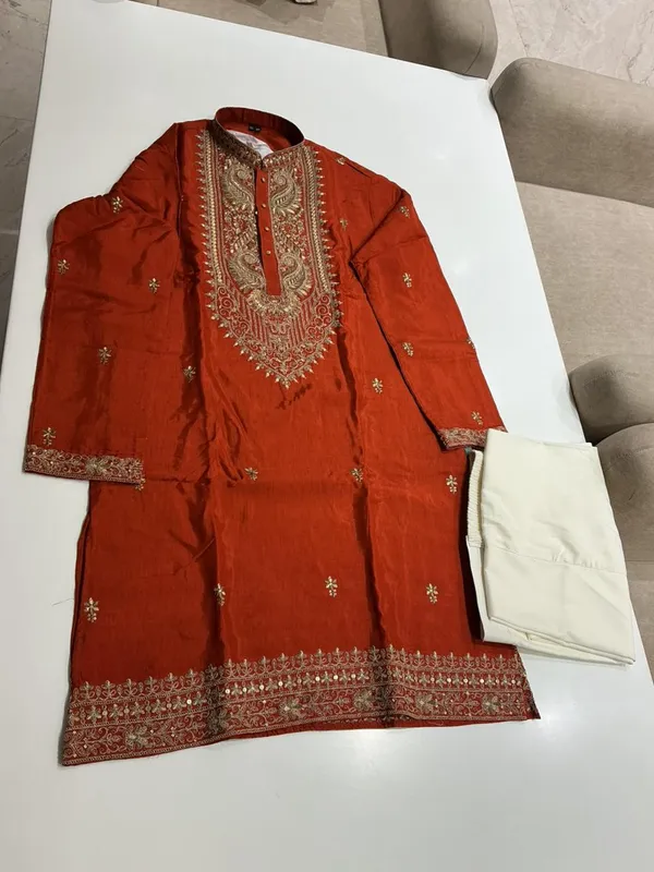 Orange_Premium_Silk_Kurta_Pajama_For_Men