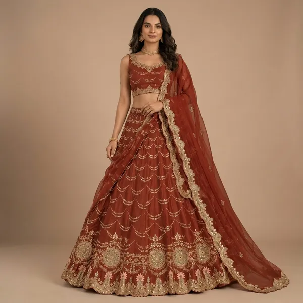 Maroon_Premium_Linen_Unstitched_Lehenga_For_Women