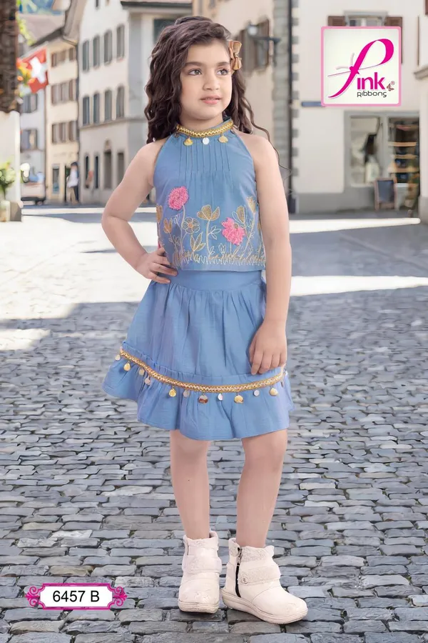 Blue_Premium_Cotton_And_Hosiery_Top_Skirt_For_Girls