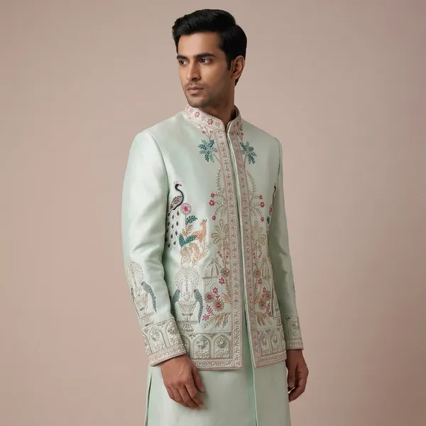 Mint_Green_Premium_Satin_Silk_Jodhpuri_For_Men