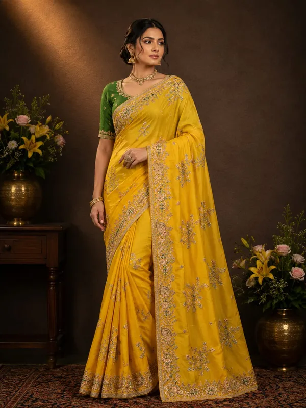 Yellow_And_Green_Premium_Ho_Silk_Saree_With_Blouse_Piece_For_Women