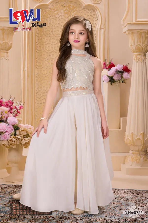 White_Premium_Cotton_And_Hosiery_Palazzo_With_Crop_Top_For_Girls