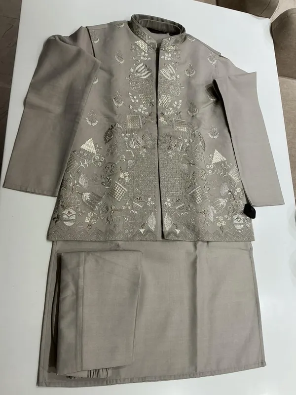 Grey_Premium_Silk_Kurta_Pajama_For_Men