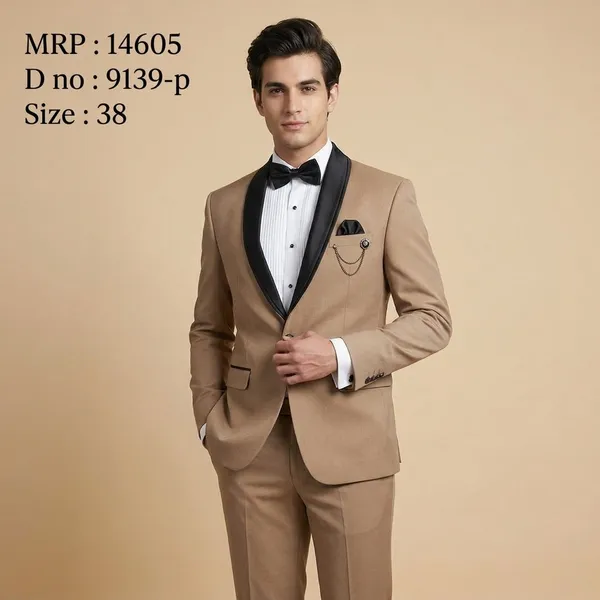 Beige_And_Black_Premium_Japanese_Lachka_Stitched_Blazer_And_Unstitched_Pant_For_Men
