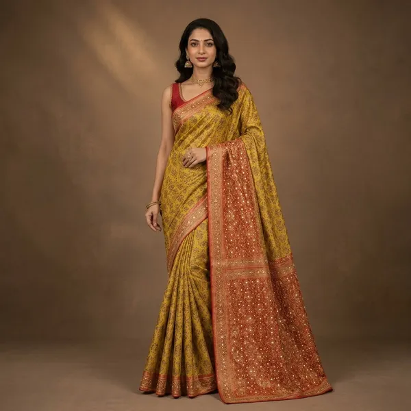 Yellow_And_Red_Premium_Silk_Saree_With_Blouse_Piece_For_Women