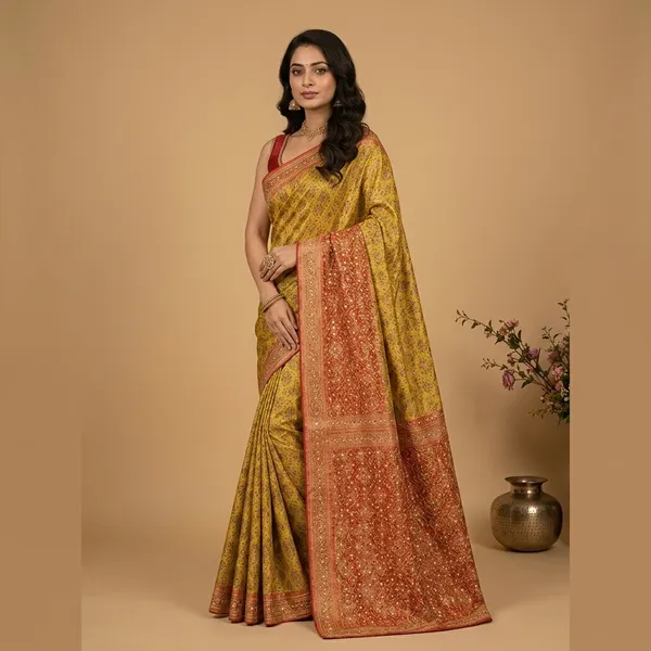 Yellow_And_Red_Premium_Silk_Saree_With_Blouse_Piece_For_Women