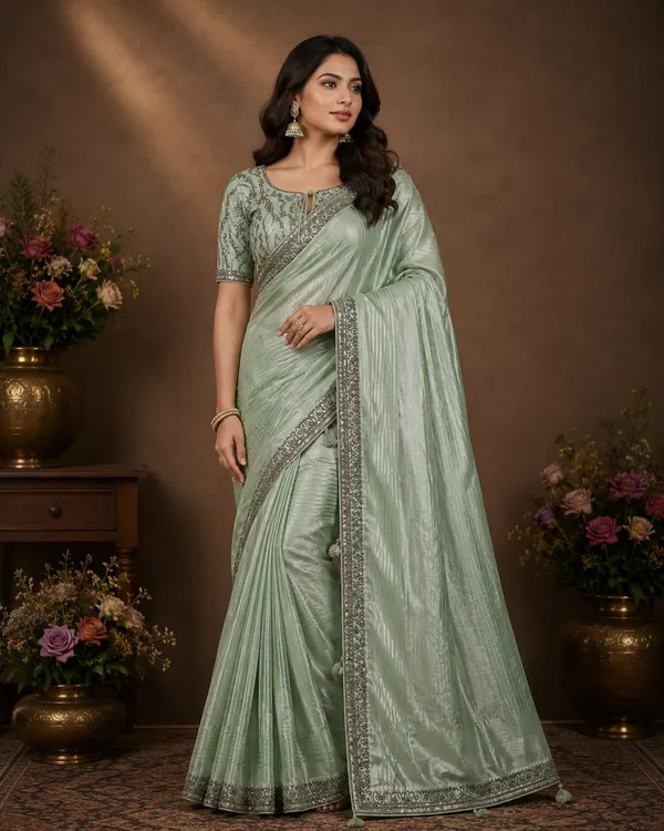 Mint_Green_Premium_Silk_Saree_With_Blouse_Piece_For_Women