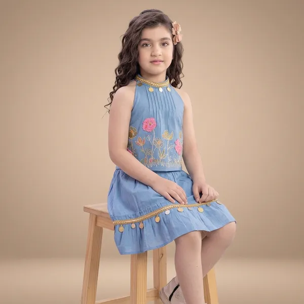 Blue_Premium_Cotton_And_Hosiery_Top_Skirt_For_Girls