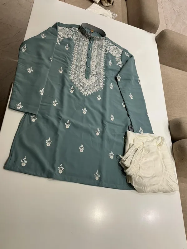 Sage_Green_Premium_Silk_Kurta_Pajama_For_Men