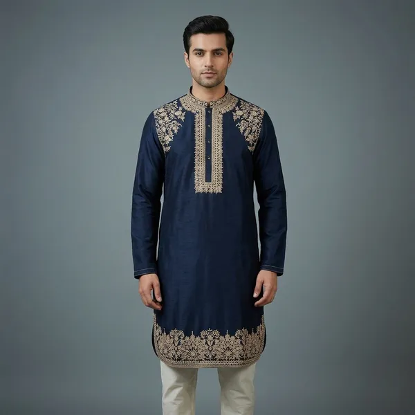 Navy_Blue_Premium_Silk_Kurta_Pajama_For_Men