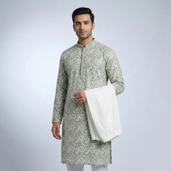 Grey_Premium_Cotton_Kurta_Pajama_For_Men