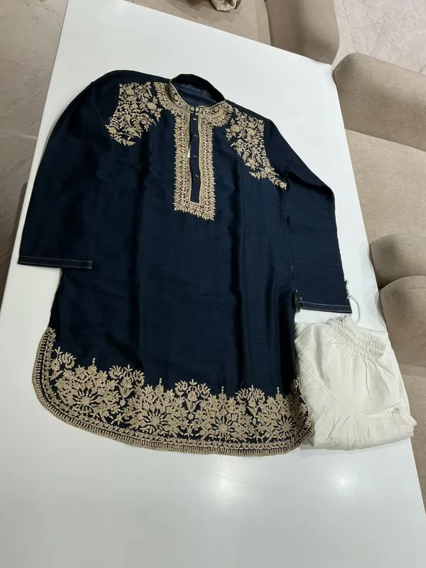 Navy_Blue_Premium_Silk_Kurta_Pajama_For_Men