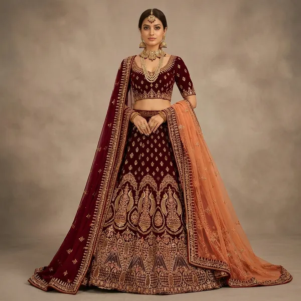 Maroon_Premium_Velvet_Unstitched_Lehenga_For_Women